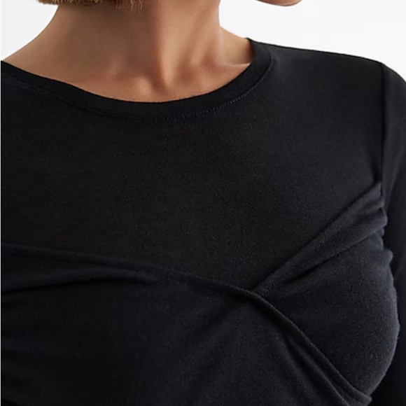 Express Ladies Black Fitted Light Weight Crew Neck Wrap Front Tee NWT Size S - Picture 2 of 5
